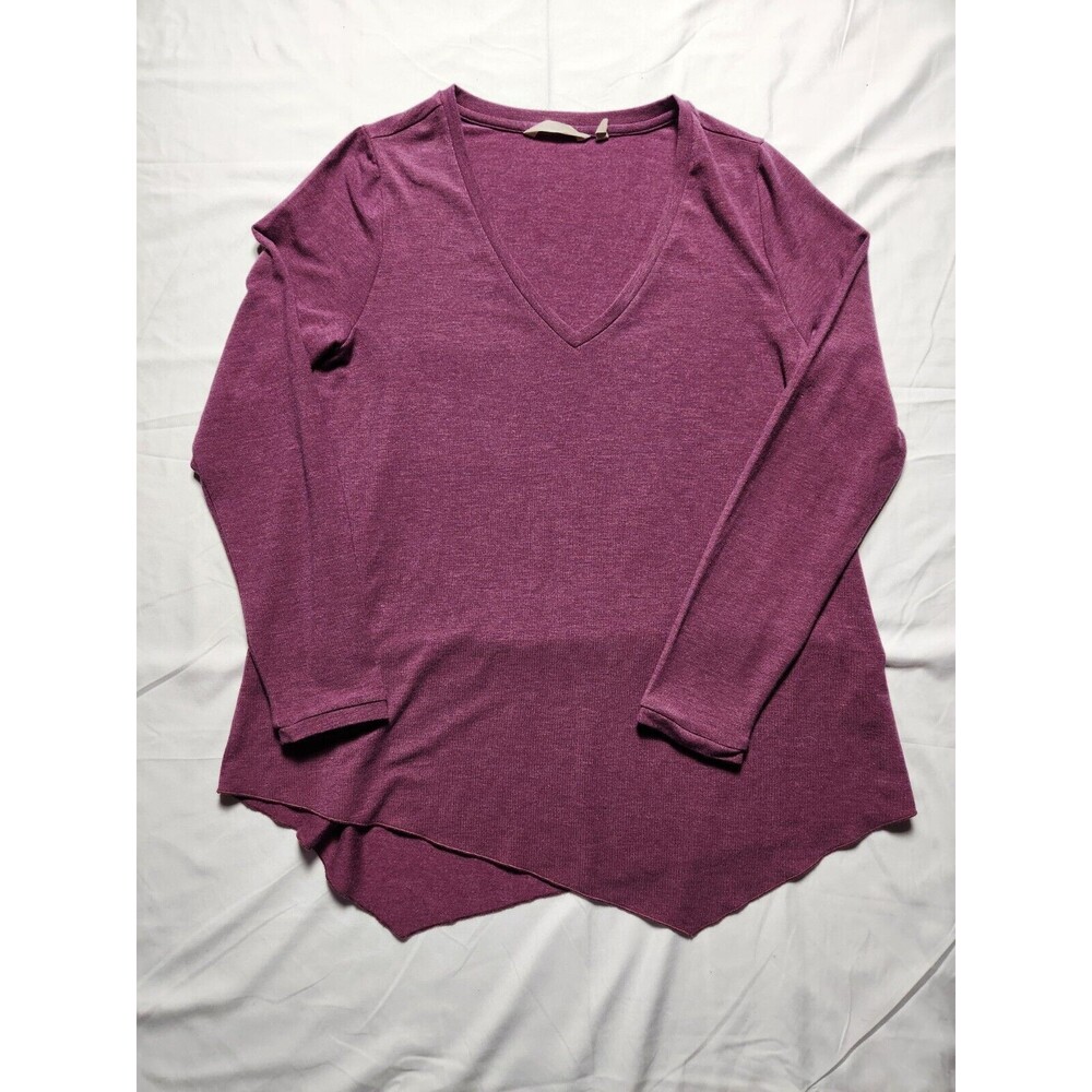 Soft Surroundings Womens Small Long Sleeve V Neck Shirt Purple Asymmetrical Hem